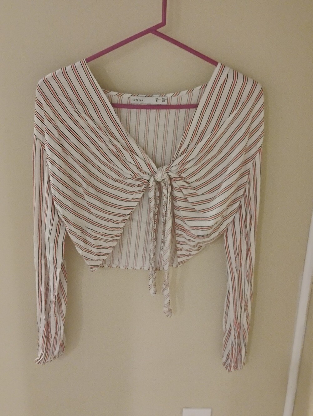 Lefties Womens Striped Long Sleeve Front Tie Top Sz S